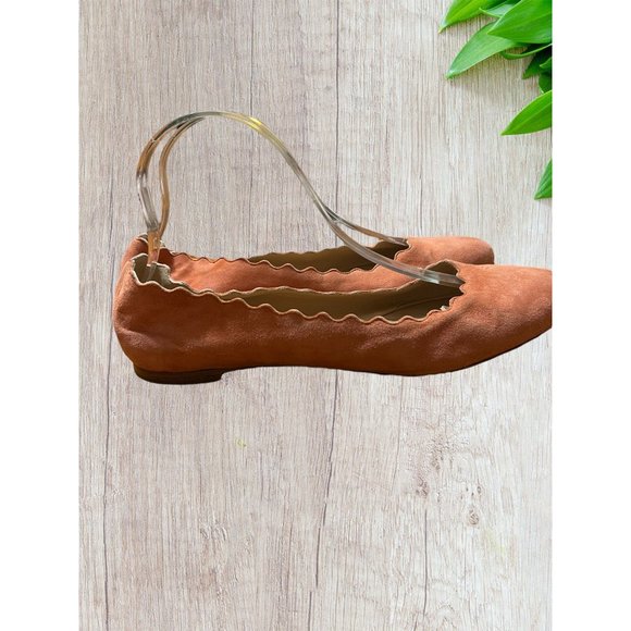 Chloe Lauren Suede Leather Ballet Flats Scalloped Peach Salmon Italy Sz 39.5 US - Picture 3 of 7